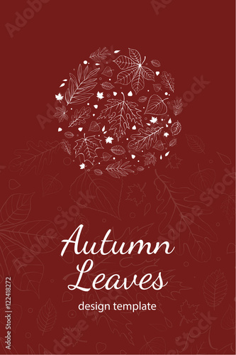 Autumn leaves postcard design template white outline on red