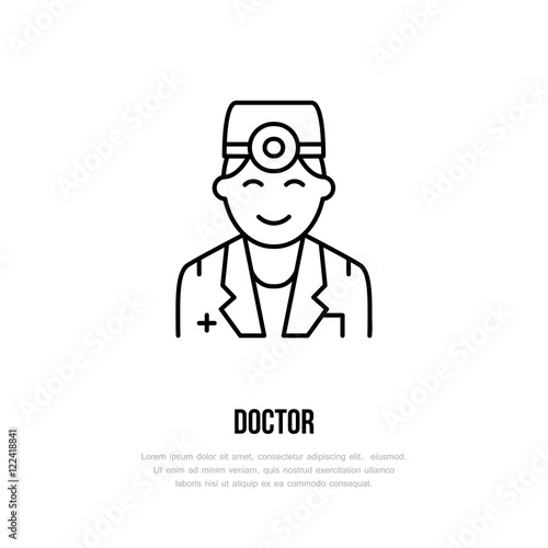 Vector line icon of doctor. Hospital, clinic linear logo. Outline doctor symbol for polyclinics. Surgeon, orl,  therapist, physician. Design element for sites, hospital. Medical business logotype sign