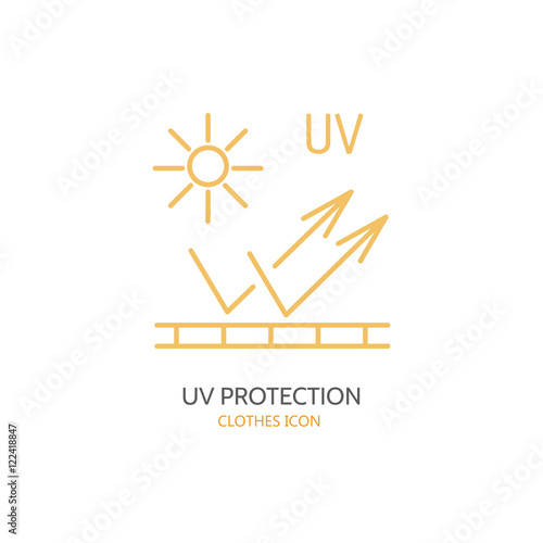 UV protection, sun resistant vector line icon. Fabric feature, garments property. Ultraviolet light protection sign. Linear wear label, textile industry pictogram for clothes. UV protected material.