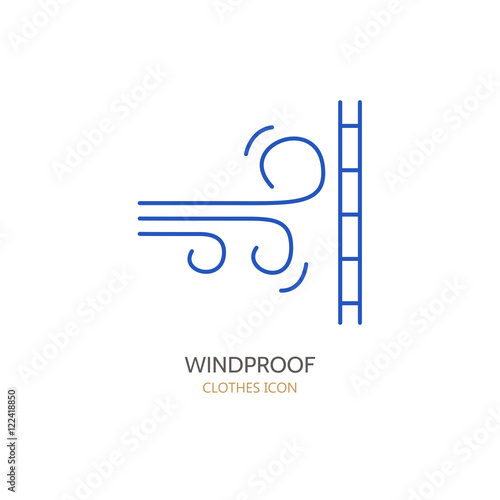 Wind resistant vector line icon. Fabric feature, garments property symbol. Wind protection sign. Linear wear windproof label, textile industry pictogram for clothes. Wind proof material.