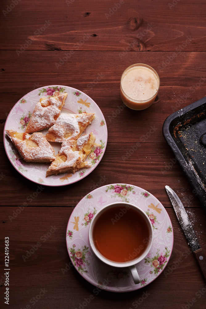 apple pie charlotte on the wooden table apple pie charlotte on the wooden table
