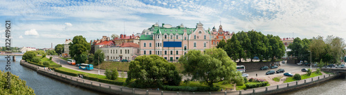Panorama view of the Old City from the observation deck of Vyborg castle (St.Olav tower). Vyborg, Russia.
