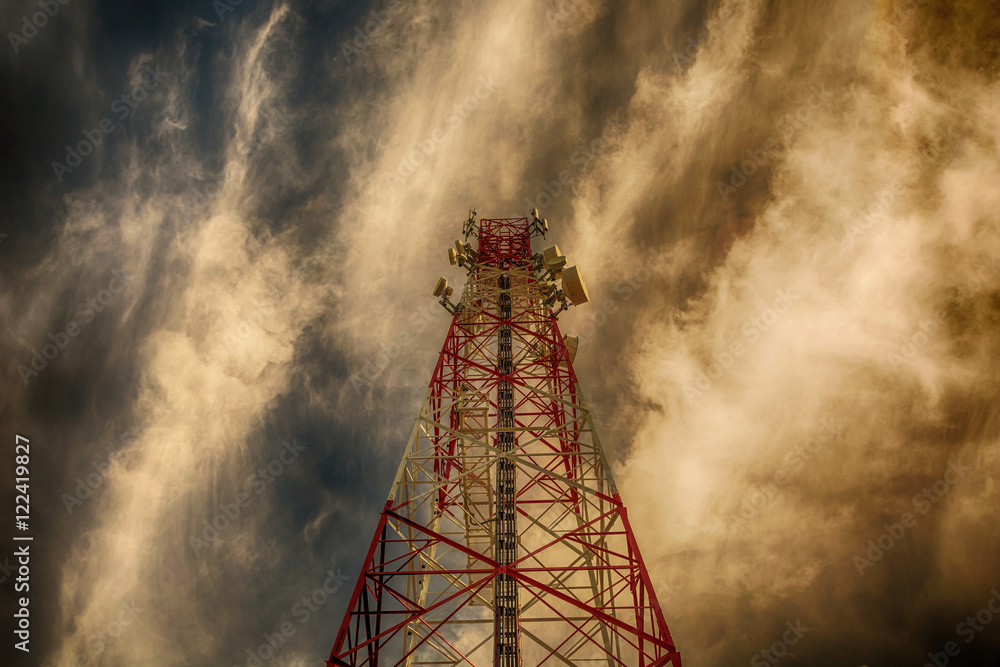 Telecommunication tower and sunset