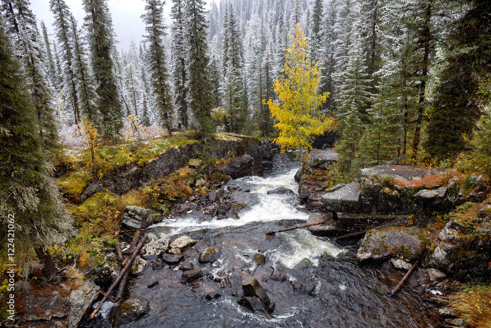 Waterfall in East Kazakhstan, Altai mountains Waterfall in East Kazakhstan, Altai mountains