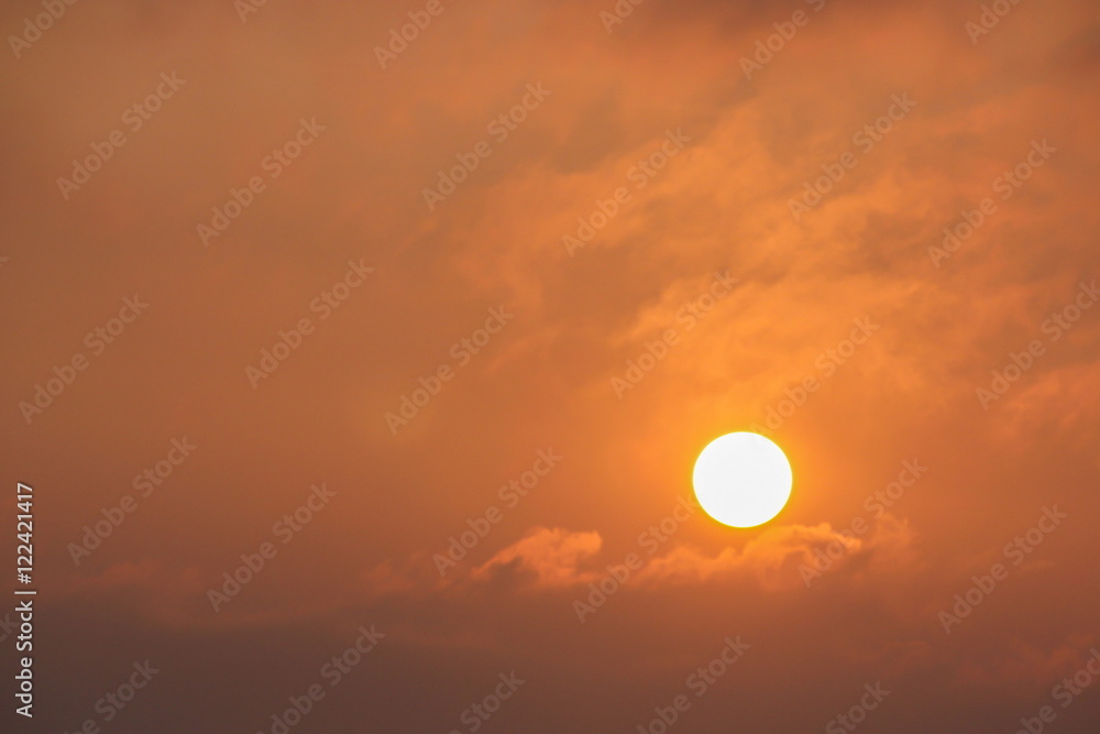 Fiery orange sunrise and dramatic golden sky in the morning at Chiangmai province, Thailand