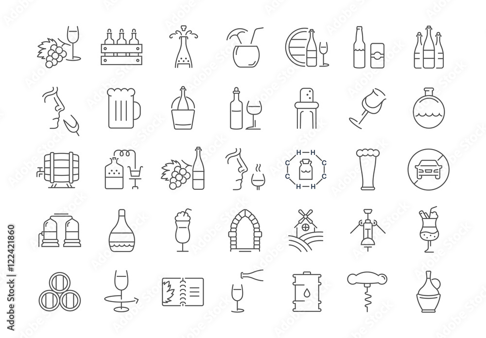 Set Vector Flat Line Icons Alcoholic Drinks Set Vector Flat Line Icons Alcoholic Drinks