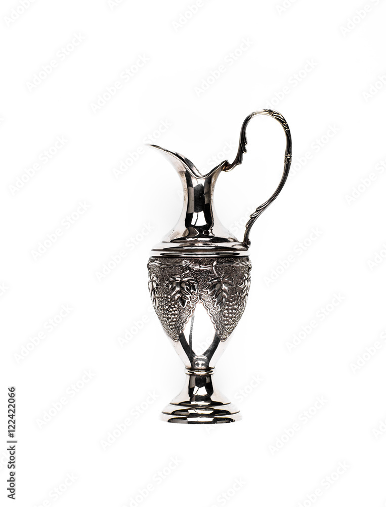 elegant silver vase on a white background,beautiful jug Stock Photo