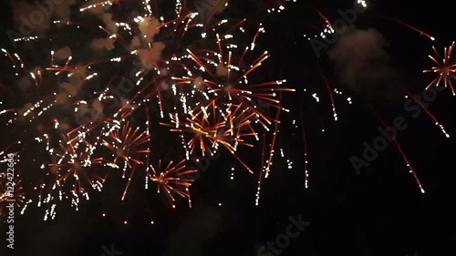 Many fireworks in the black night sky at the festival