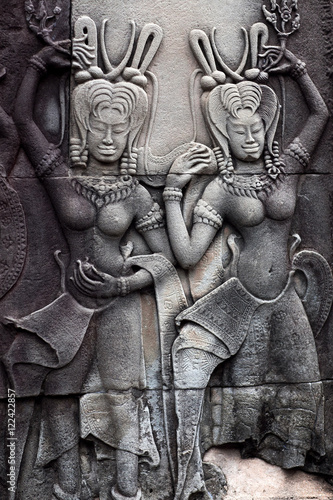 Bas-relief with Apsaras in Angkor Wat, Cambodia