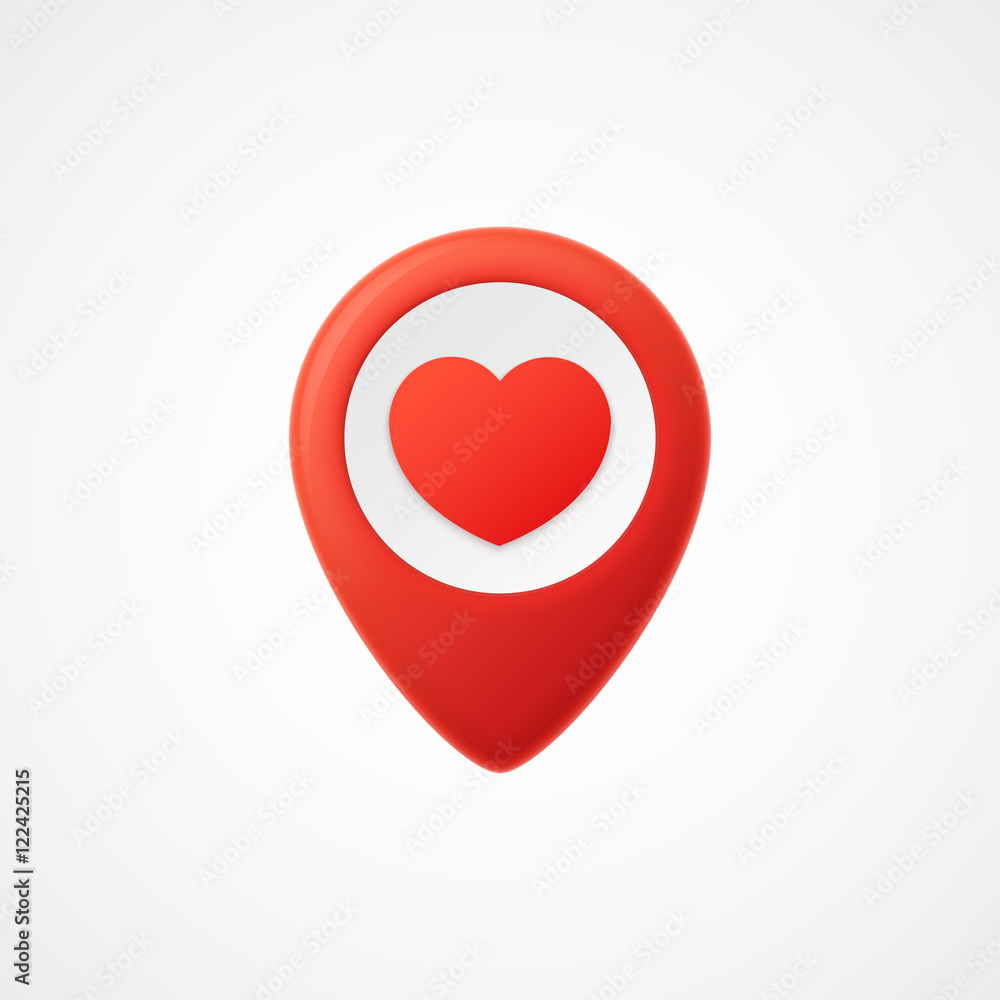 Fototapeta premium 3d Map pointer with heart icon. Map Markers. Vector illustration