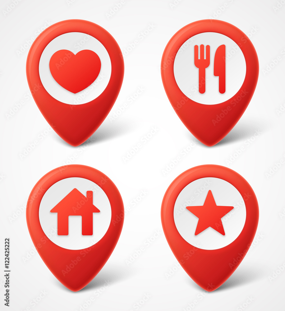 3d Map pointer icons. Map Markers set. Vector illustration