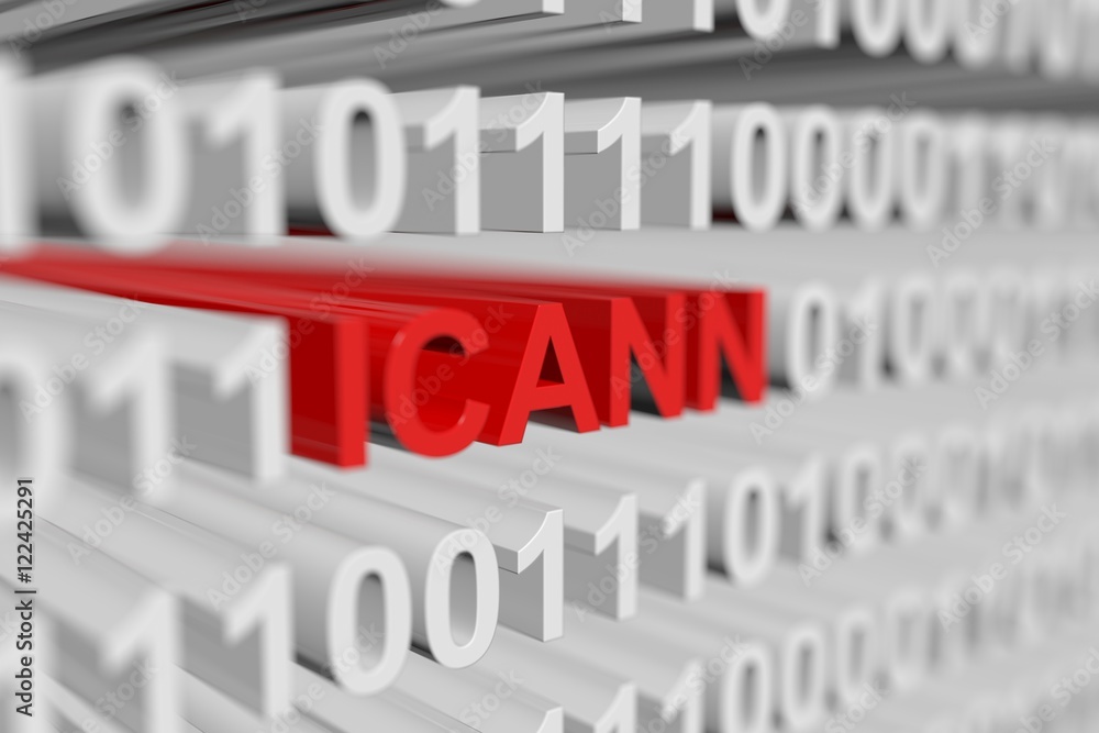 ICANN as a binary code with blurred background 3D illustration