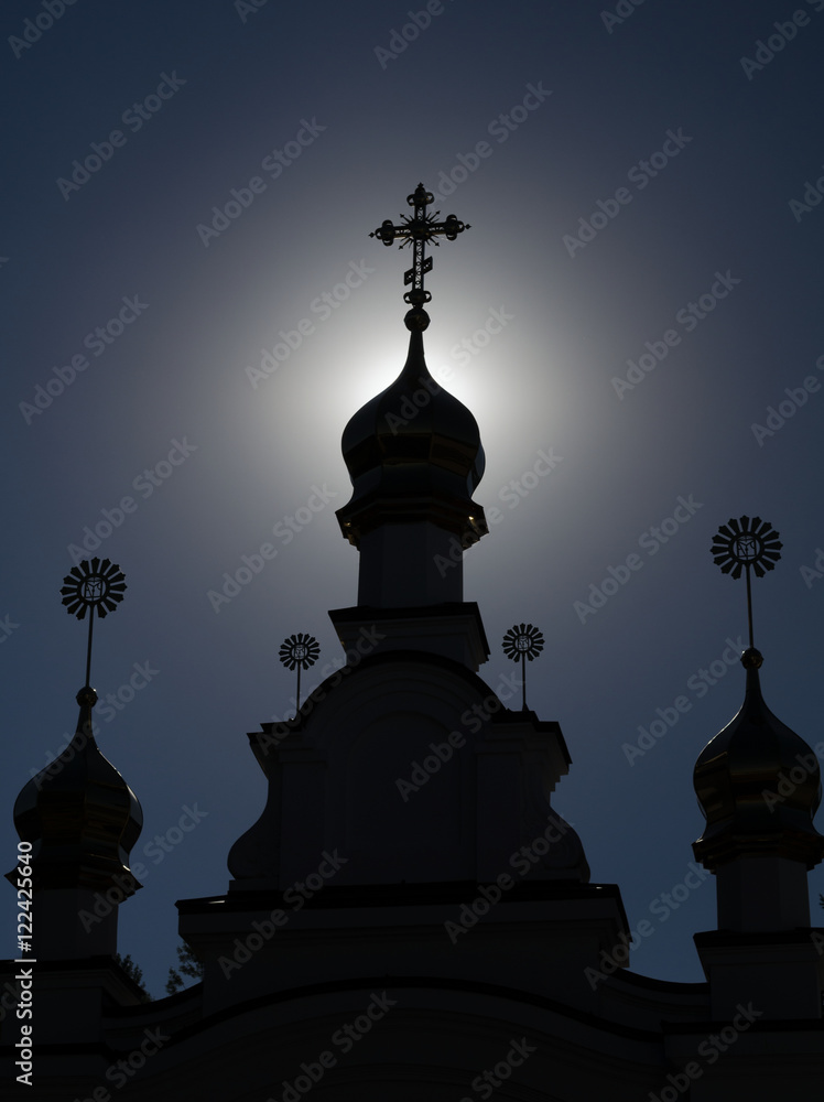 Orthodox Christian monastery, Pechersk Lavra in Kiev on green hi