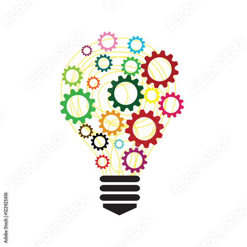 Light bulb with colorful gears and cogs vector