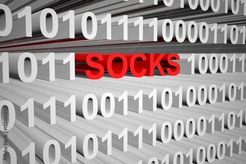 SOCKS in the form of binary code, 3D illustration