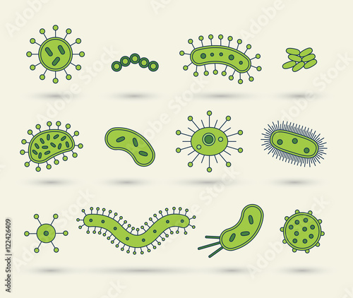 bacteria, virus, germs icon vector illustration set

