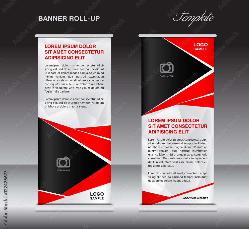 Red roll up banner template, stand template, stand design, banne