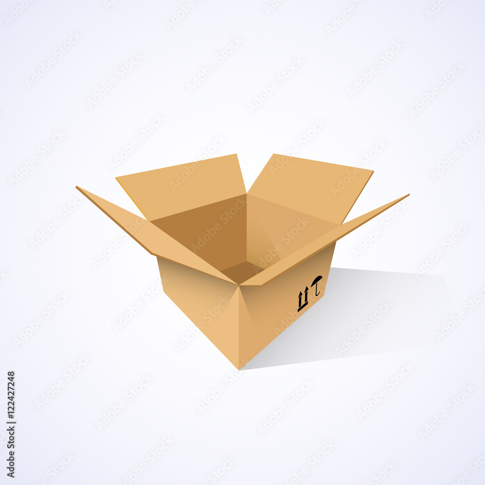 Open cardboard box, vector illustration, isolated