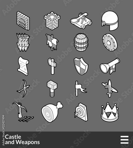 Isometric outline icons set