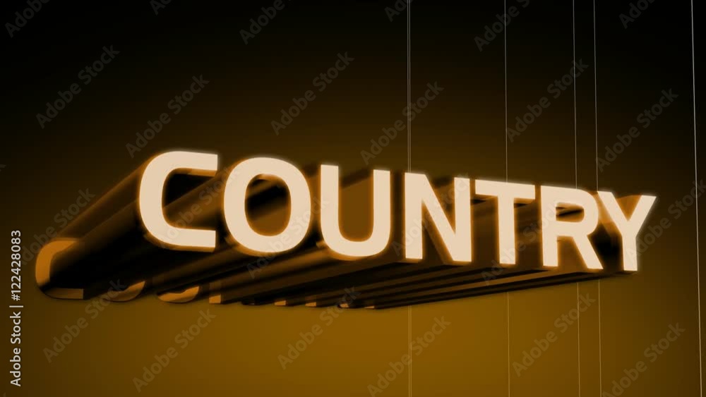 Country music genre header in 3D animating in and rotating with a wireframe rotating background. Last 10 seconds loop. HD 1080i. Country music genre header in 3D animating in and rotating with a wireframe rotating background. Last 10 seconds loop. HD 1080i.