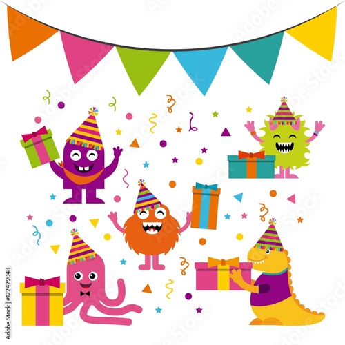 monster characters in birthday party © Gstudio