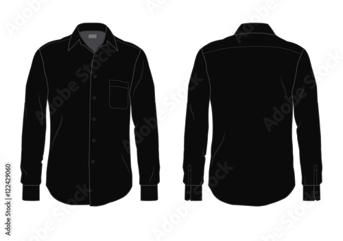 Black men's button down dress shirt template, front and back view  photo