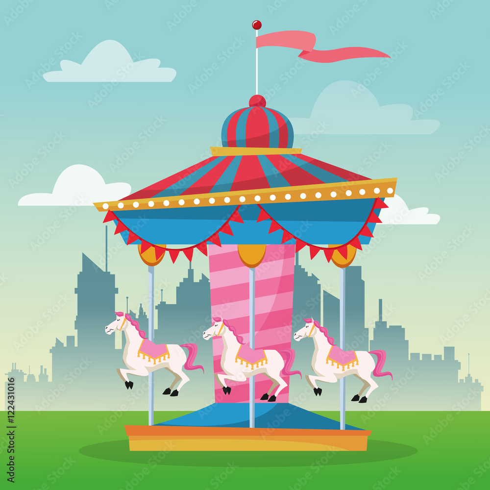Carousel icon. Carnival festival fair circus and celebration theme. Colorful design. Vector illustration