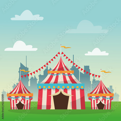 striped tent icon. Carnival festival fair circus and celebration theme. Colorful design. Vector illustration