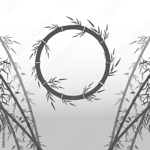 Circle of bamboo trunk with leaves icon. Nature plant decoration and asia theme. Silhouette design. Vector illustration