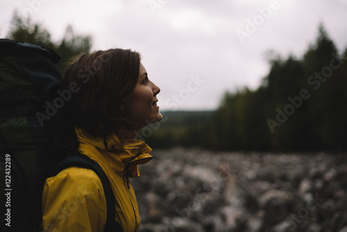 Woman tourist in mountains