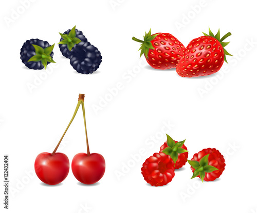 Fototapeta Naklejka Na Ścianę i Meble -  Set of ripe berries on a white background