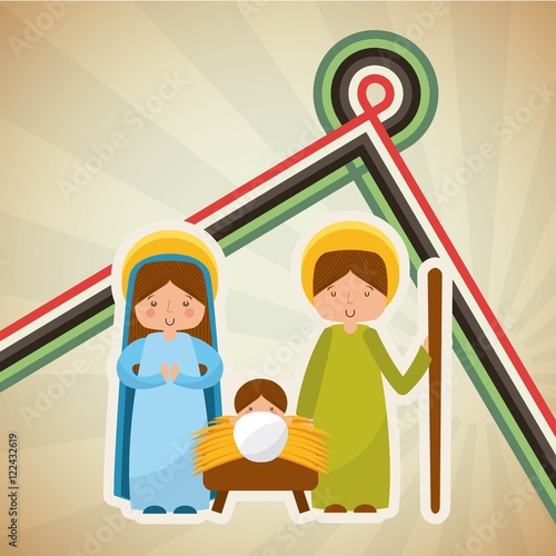 cute family manger characters christmas vector illustration design