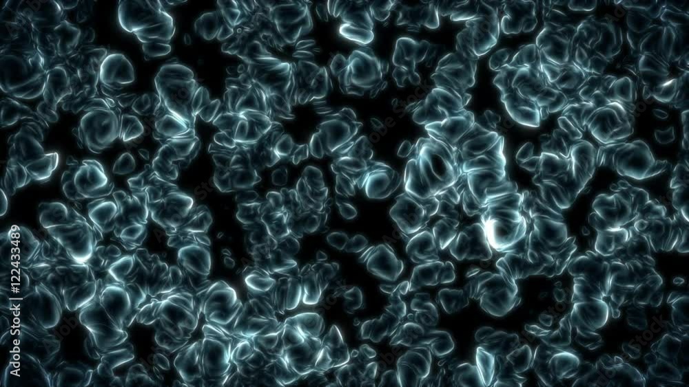 A looping abstract background of molecular blob formations undulating over black background. A looping abstract background of molecular blob formations undulating over black background.