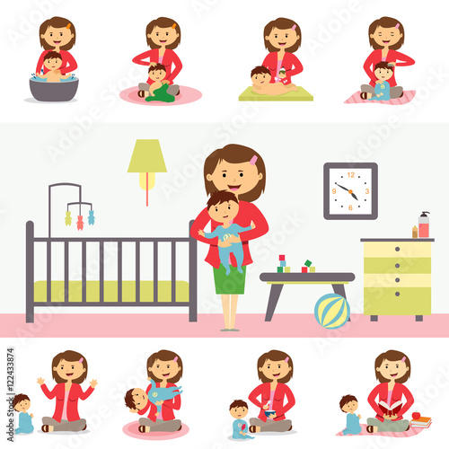 Motherhood Concept Illustration In Flat Design.