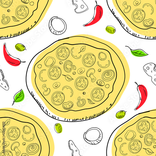 Seamless pattern with pizza