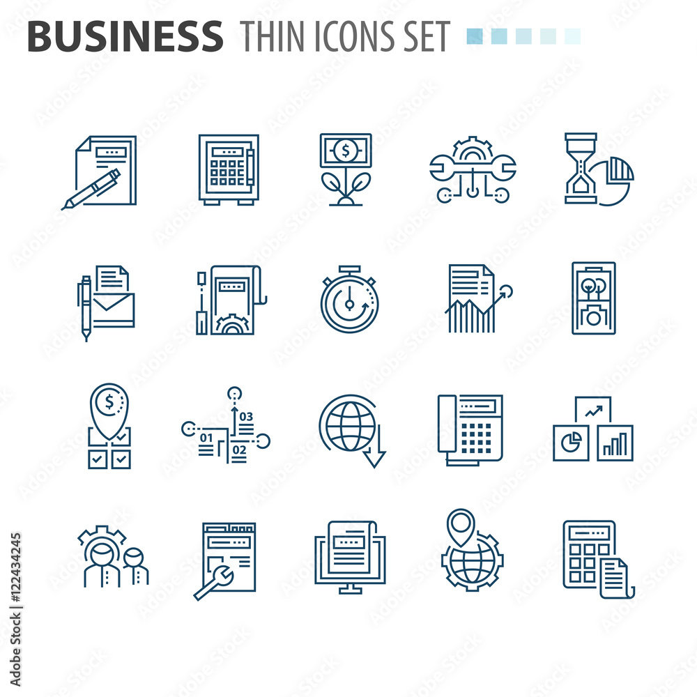 thin line flat isolated business icons set thin line flat isolated business icons set
