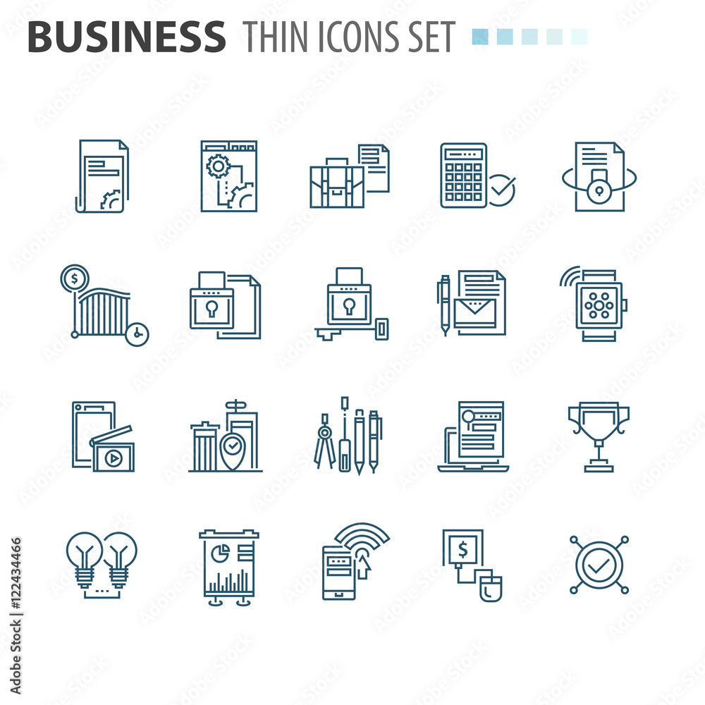 thin line flat isolated business icons set thin line flat isolated business icons set