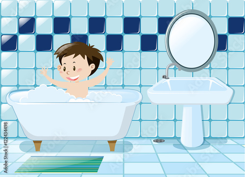 Boy taking bath in the bathroom
