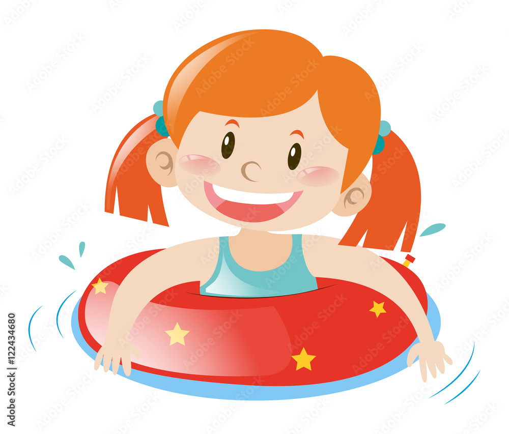 Little girl using floating rubber Little girl using floating rubber