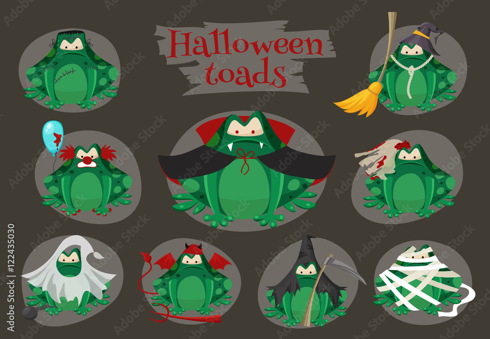 Halloween green toads fashion costume outfits. Cartoon style vector ...