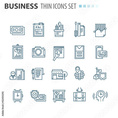 thin line flat isolated business icons set