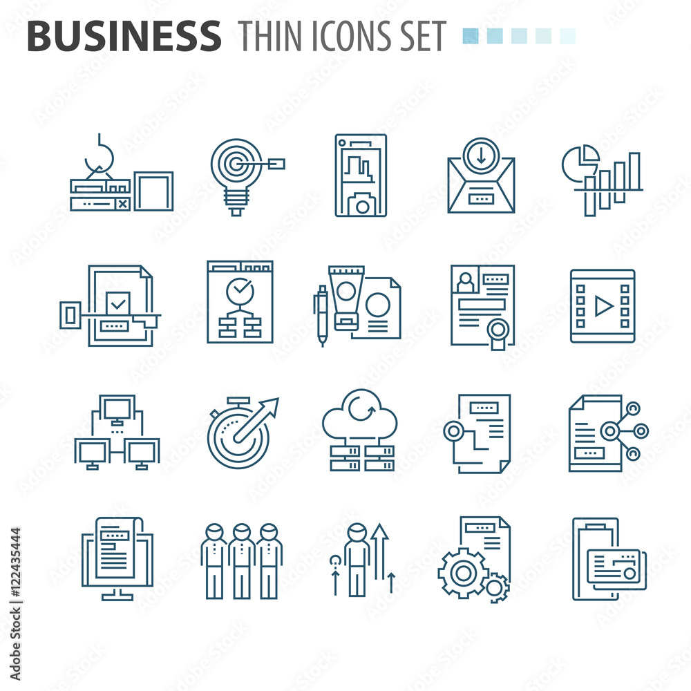 thin line flat isolated business icons set thin line flat isolated business icons set