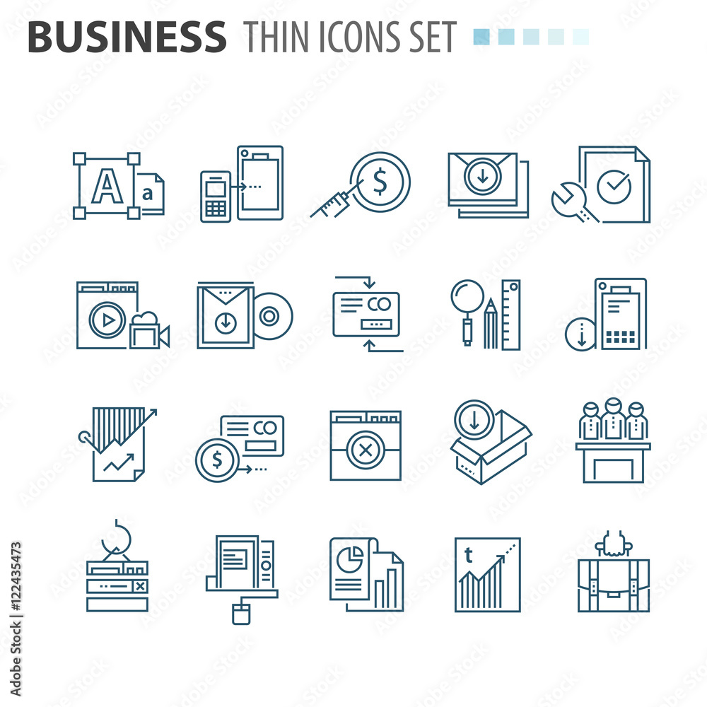 thin line flat isolated business icons set thin line flat isolated business icons set