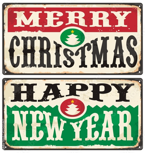 Merry Christmas and Happy New Year retro tin signs