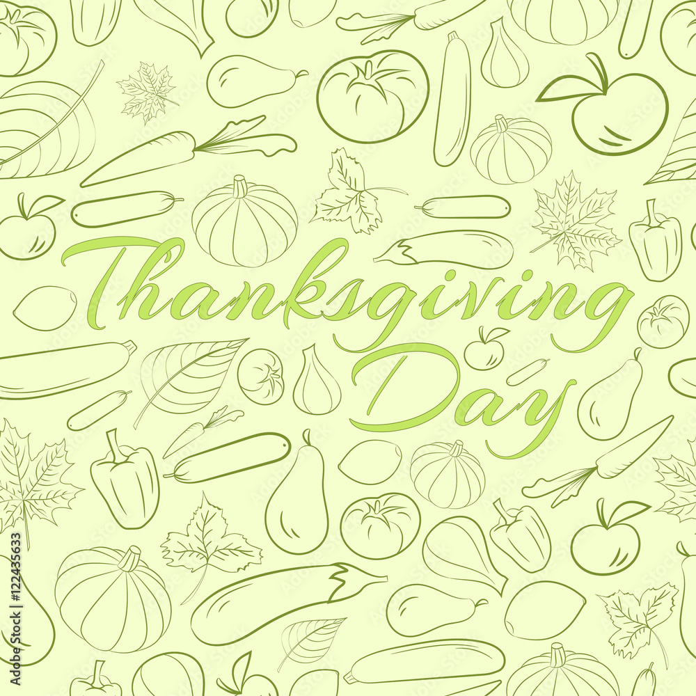 Autumn graphic seamless pattern with fruits and vegetables in green colour. Vector Thanksgiving day design Autumn graphic seamless pattern with fruits and vegetables in green colour. Vector Thanksgiving day design