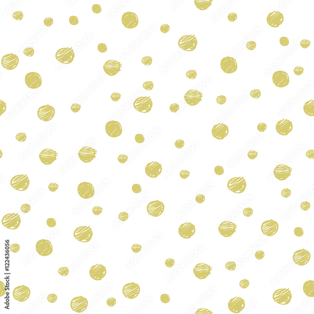 Seamless pattern with gold painted random dots hand drawn by marker ...