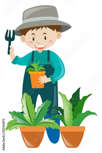 Male gardener working in garden