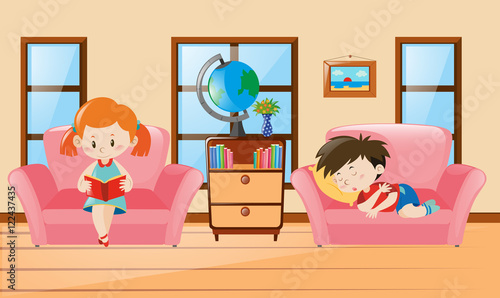 Boy and girl in living room