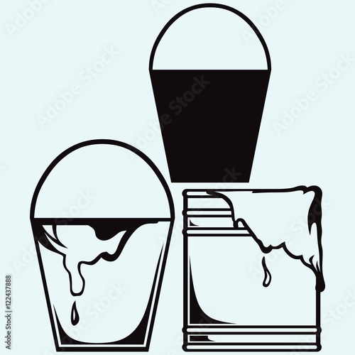 Bucket and bank of paint