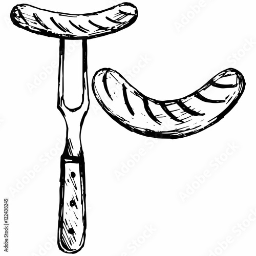 Grilled sausage on fork